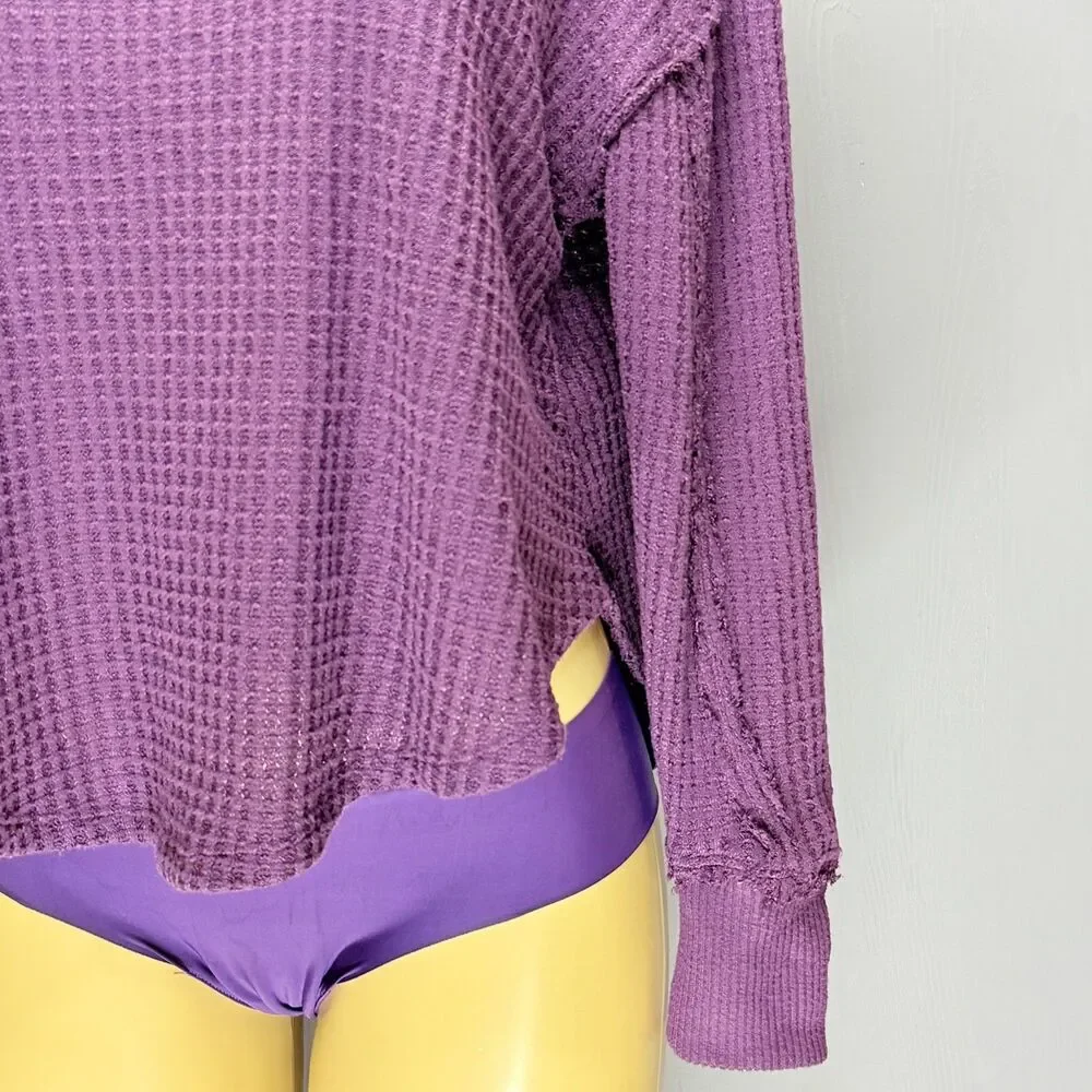 SO Waffle Knit Thermal Top | Purple Exposed Edge | Loungewear XS